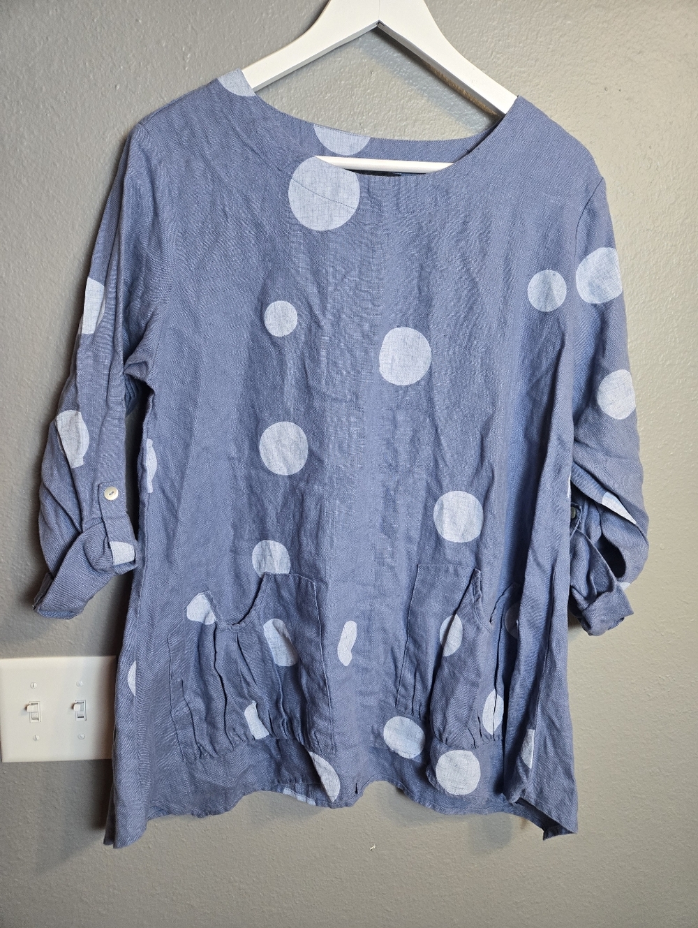 Ali Miles Polka Dot 100% Linen Tunic Size Large